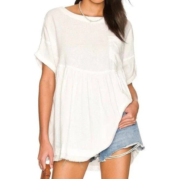 Free People We The Free Moon City Tunic Top Oversized Babydoll Ivory S 285732 - Picture 1 of 9